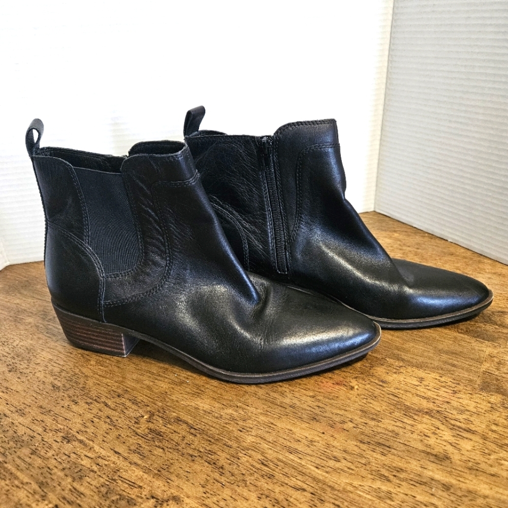 Lucky Brand Chelsea Black Leather Ankle Boots, Zipper, Size 10M